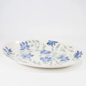 14 Oval Platter with Blue Flowers & Green Leaves