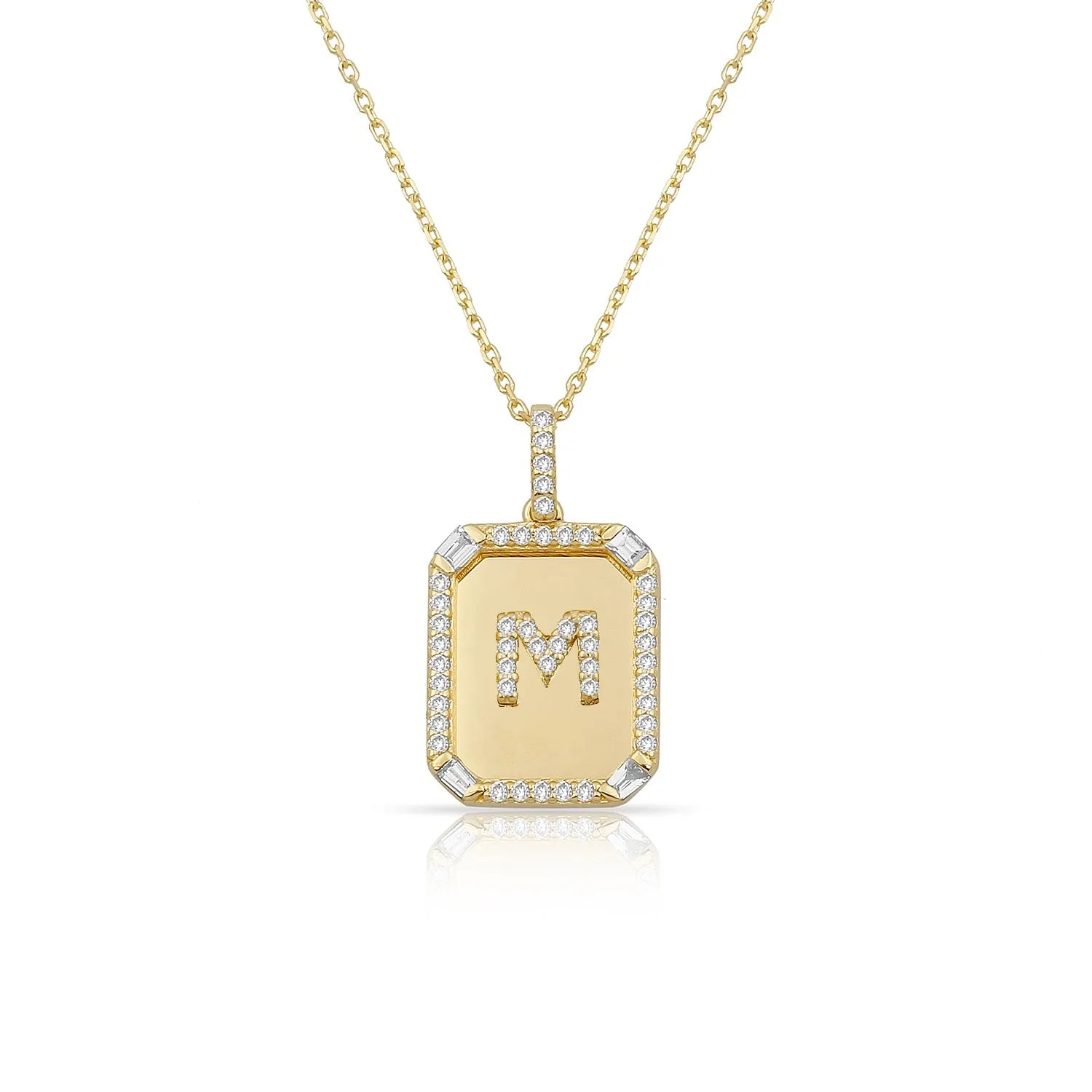 14k Diamond Plate Initial Necklace