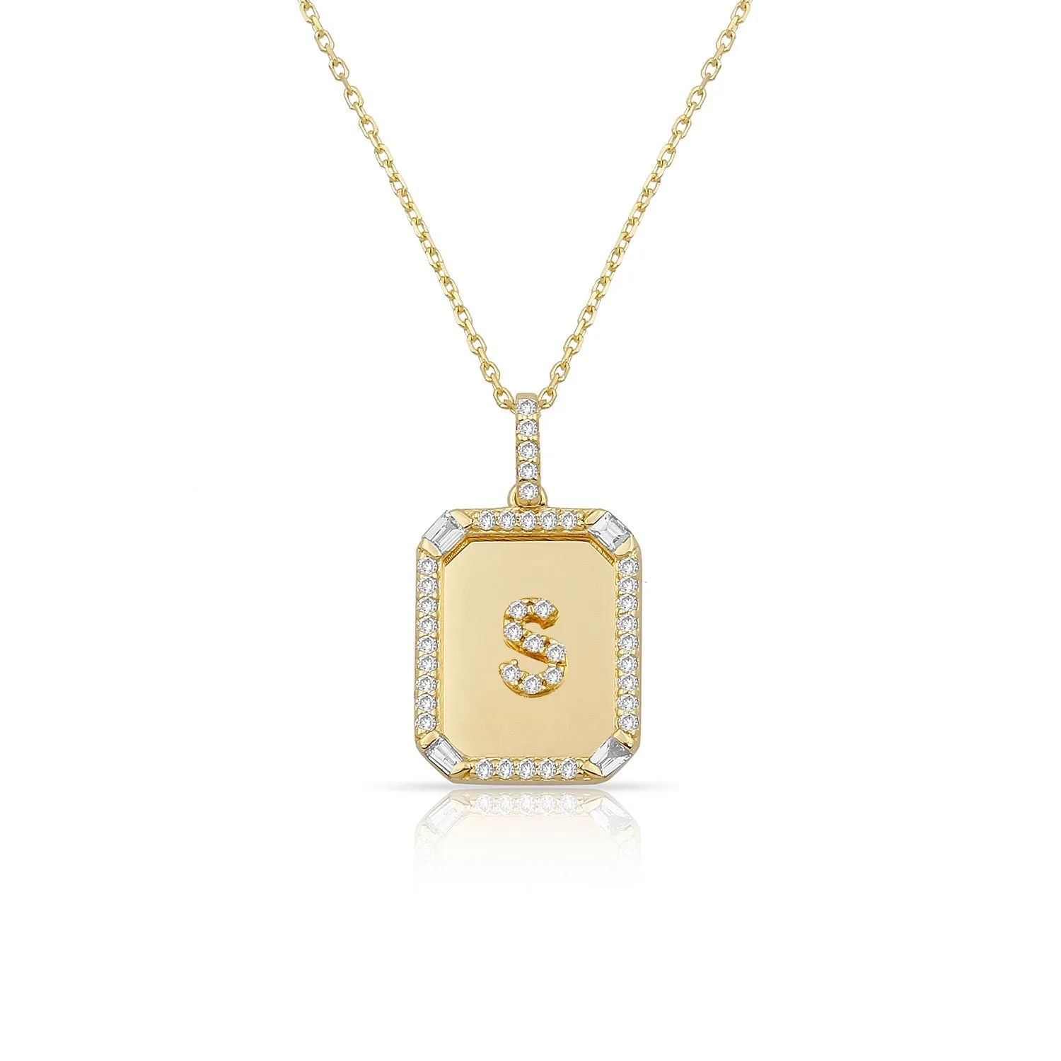 14k Diamond Plate Initial Necklace