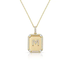 14k Diamond Plate Initial Necklace