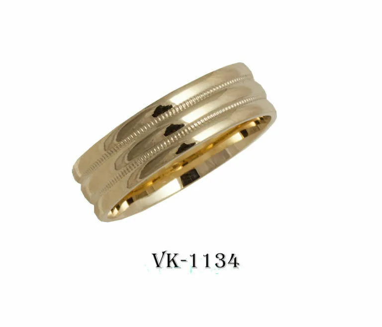 14k Solid Gold Elegant Ladies Modern Disc 3 Finished Flat Band 6mm Ring VK1134v