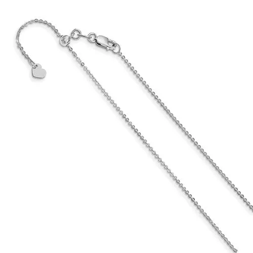 14K White Gold 1 mm Adjustable Flat Cable Chain Available Sizes 22-30