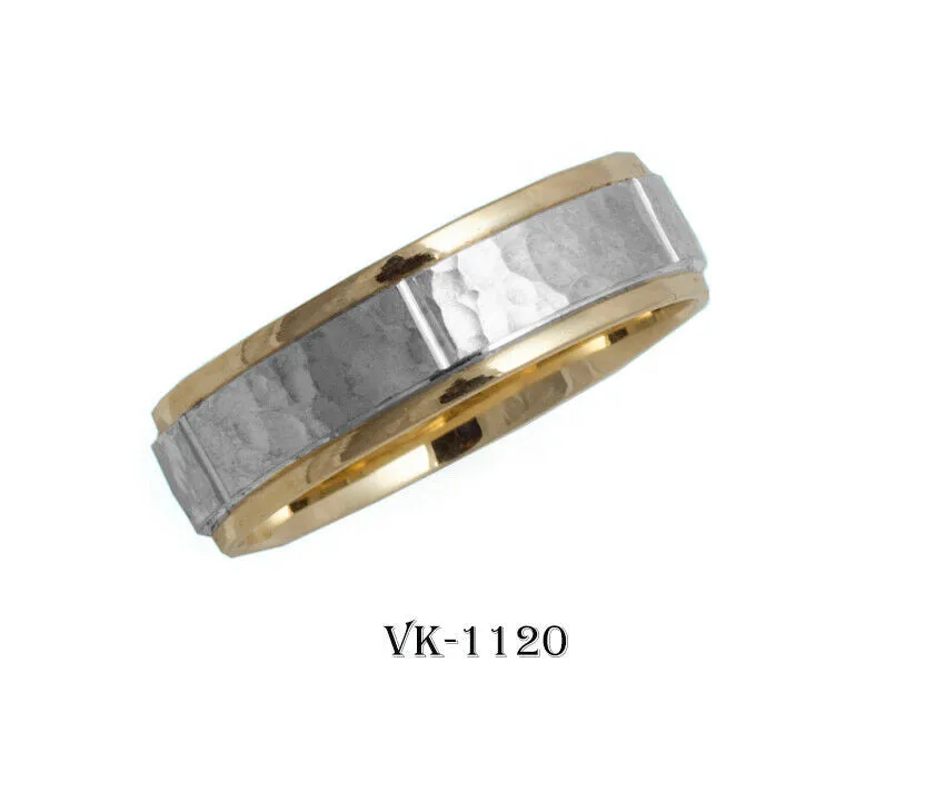 18k Solid Gold Elegant Ladies Modern Shiny Hammered Flat Band 6MM Ring VK1120v