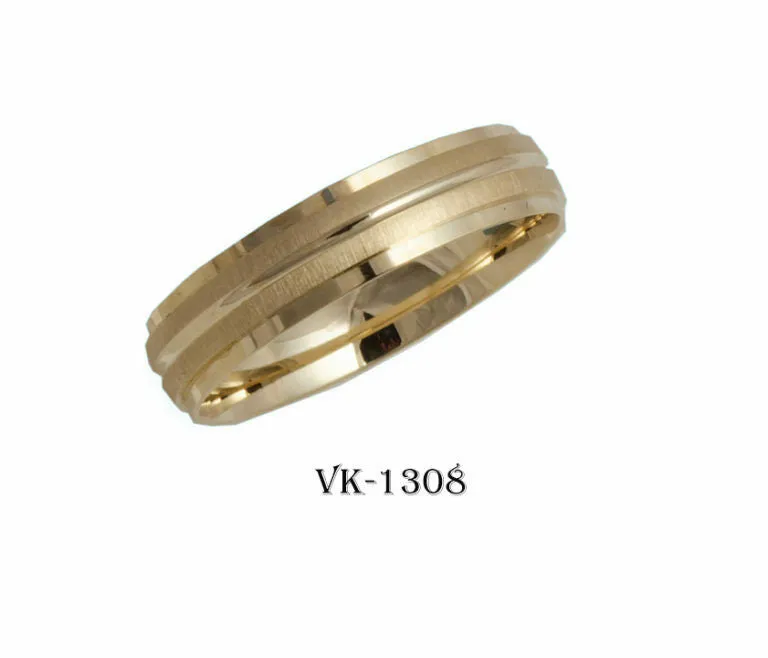 18k Solid Gold Elegant Ladies Modern Stipple Finish Flat Band 5mm Ring VK1308v