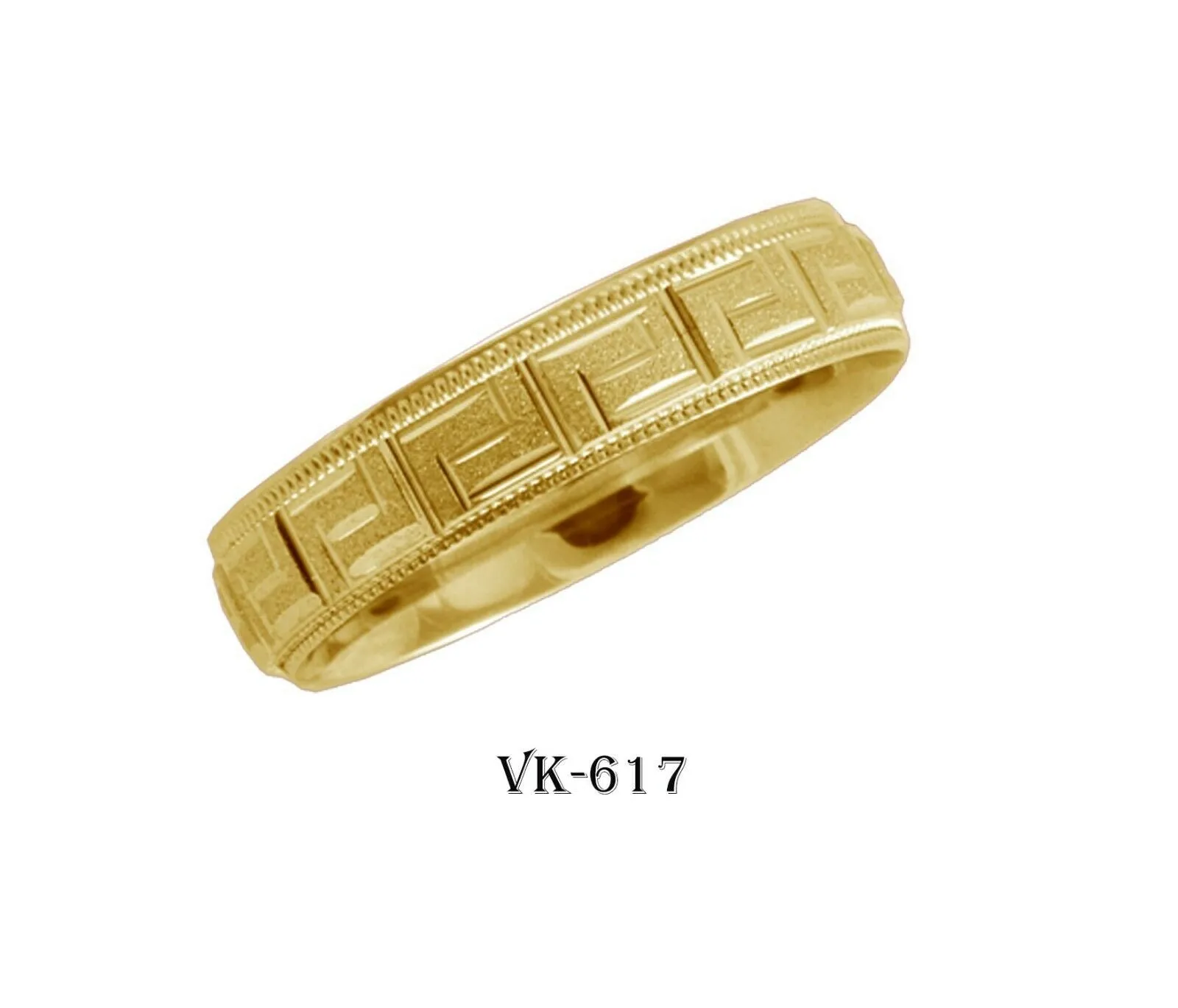 18k Solid Gold Elegant Ladies Modern Stipple Finish Flat Band 5mm Ring VK617v(Y)