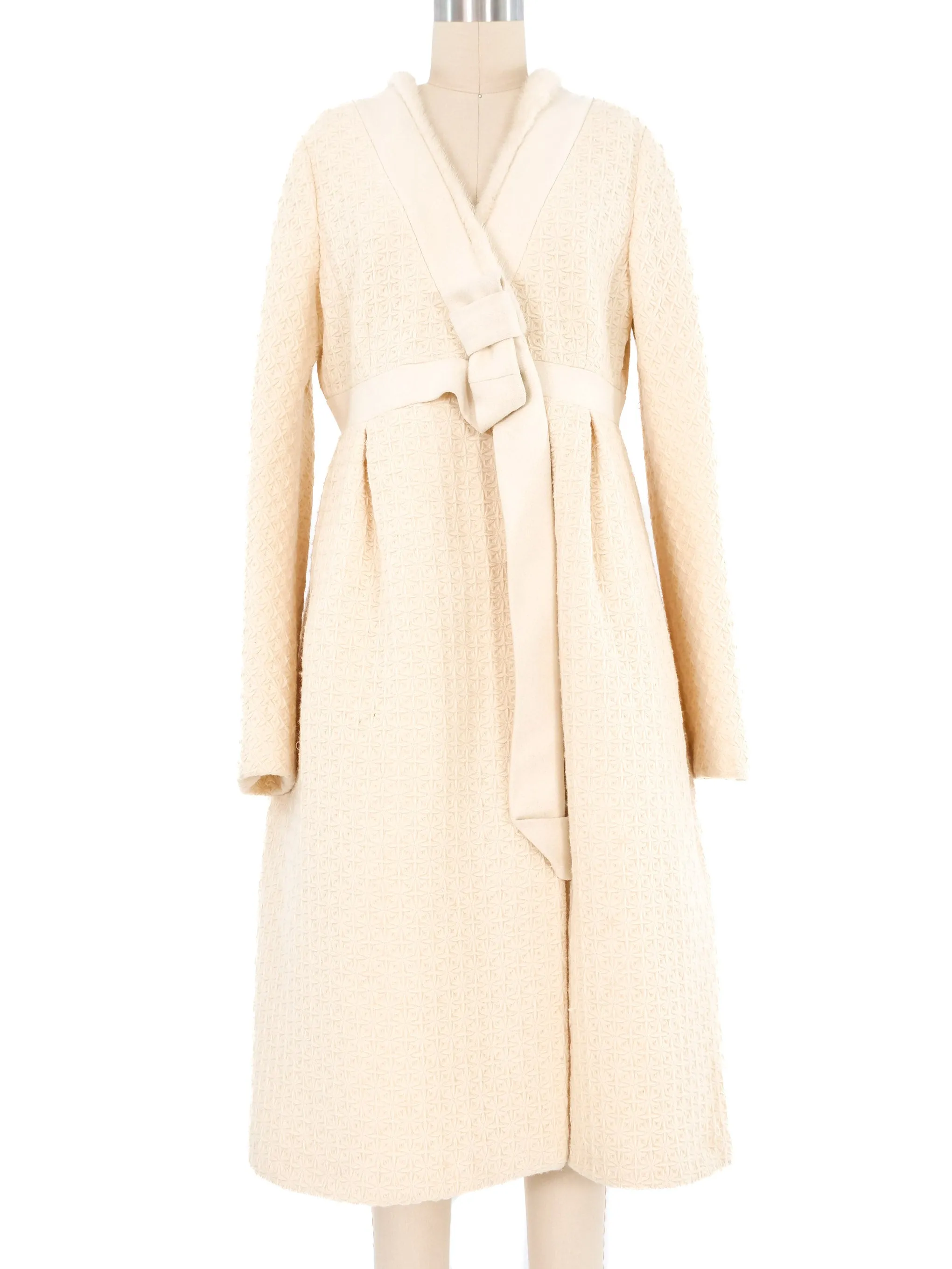 2006 Alexander McQueen Textured Ivory Fur Trim Coat