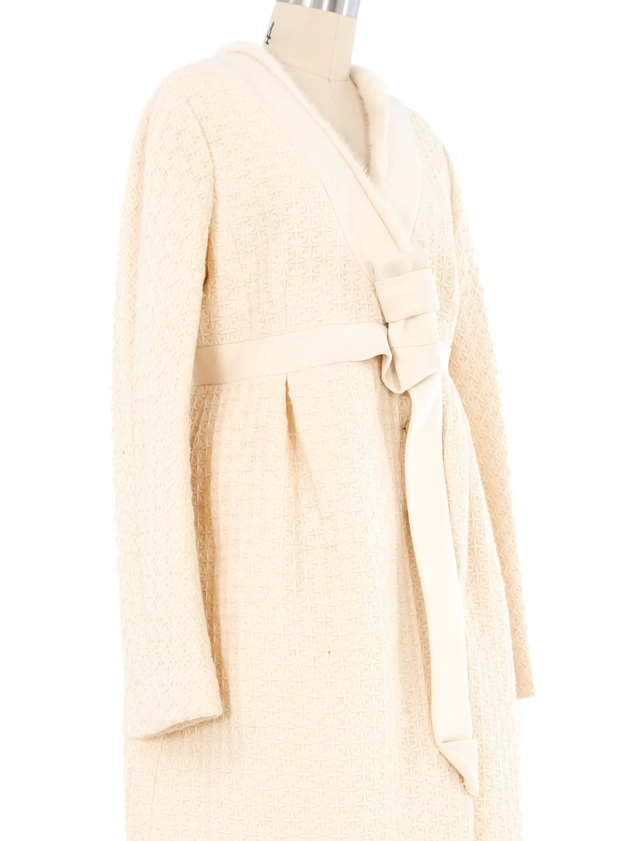 2006 Alexander McQueen Textured Ivory Fur Trim Coat