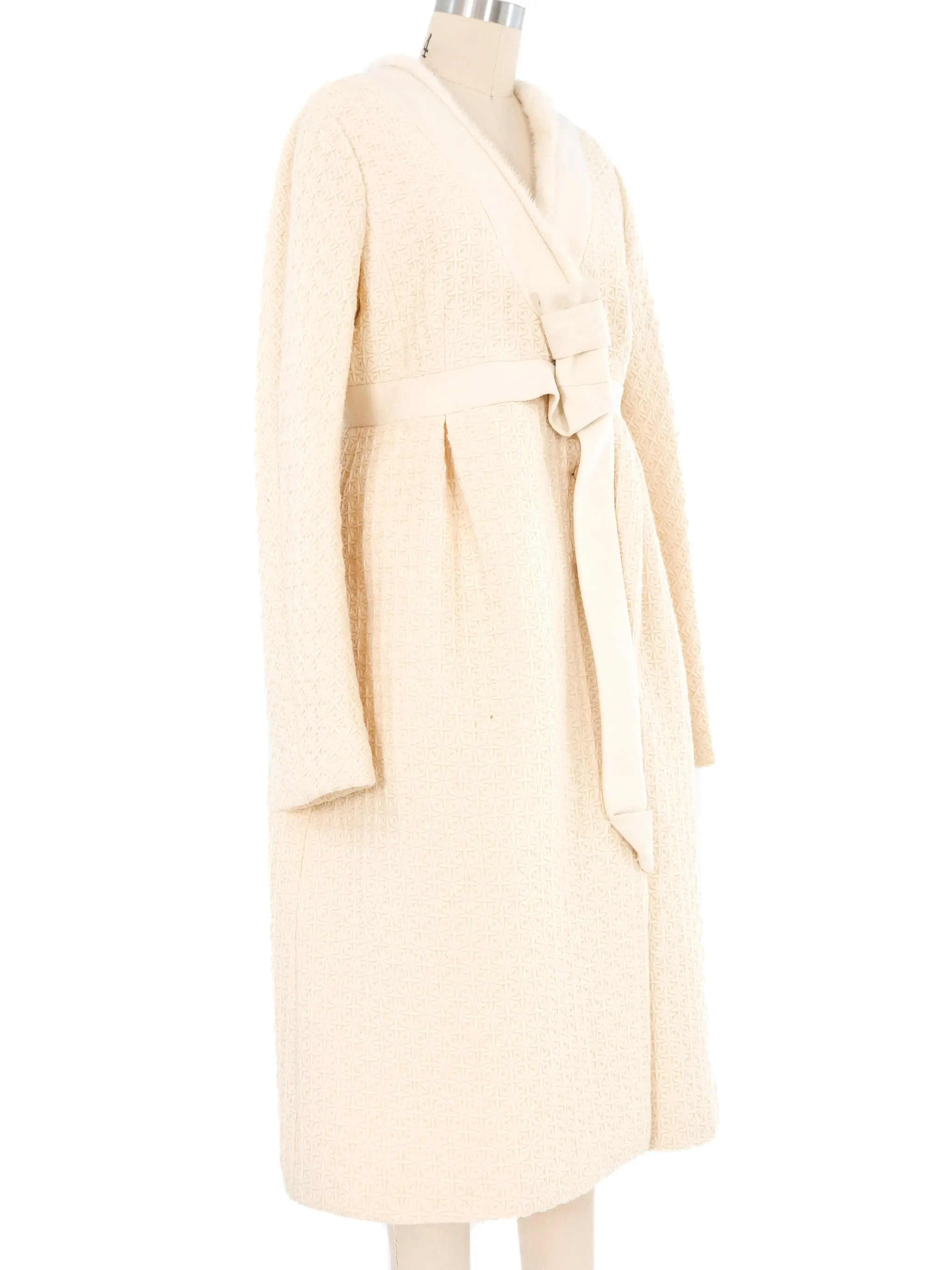 2006 Alexander McQueen Textured Ivory Fur Trim Coat