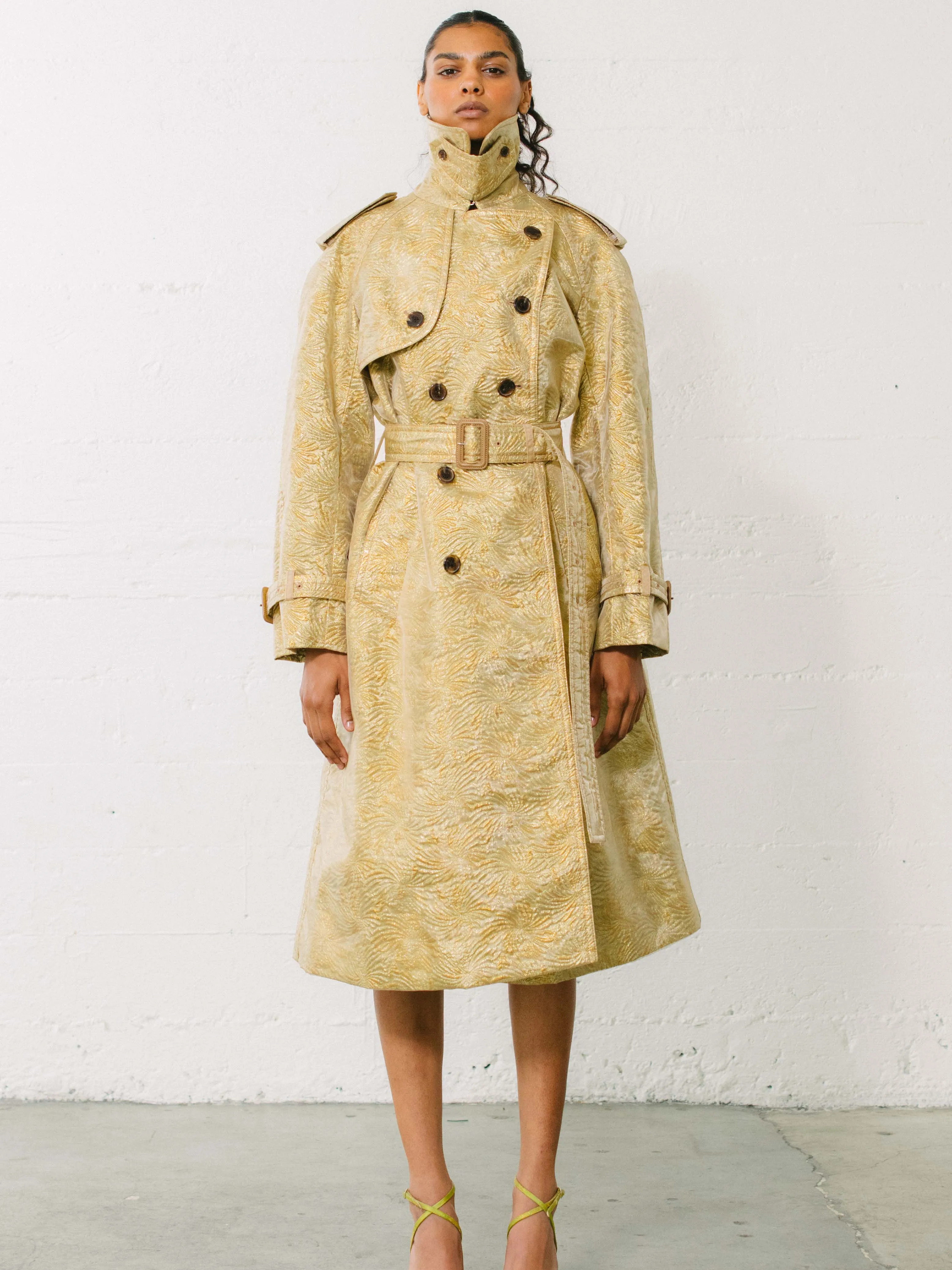 2018 Maison Margiela Textured Organza Metallic Trench Coat