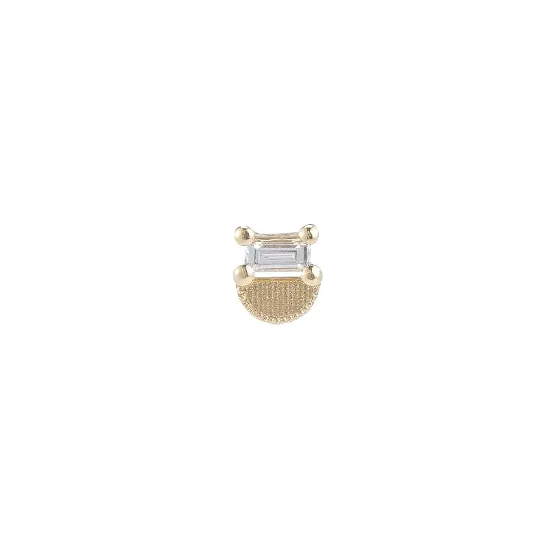 Baguette Half Moon Stud (Single), Yellow Gold