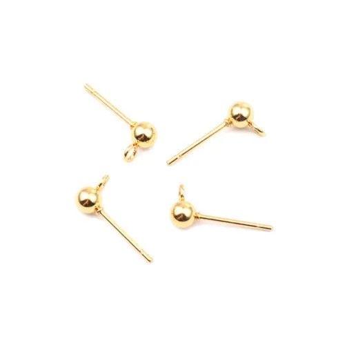 Ball Post Stud Earring Findings, 202 Stainless Steel, With 304 Stainless Steel Pins And Open Loop, Golden, 15x4mm