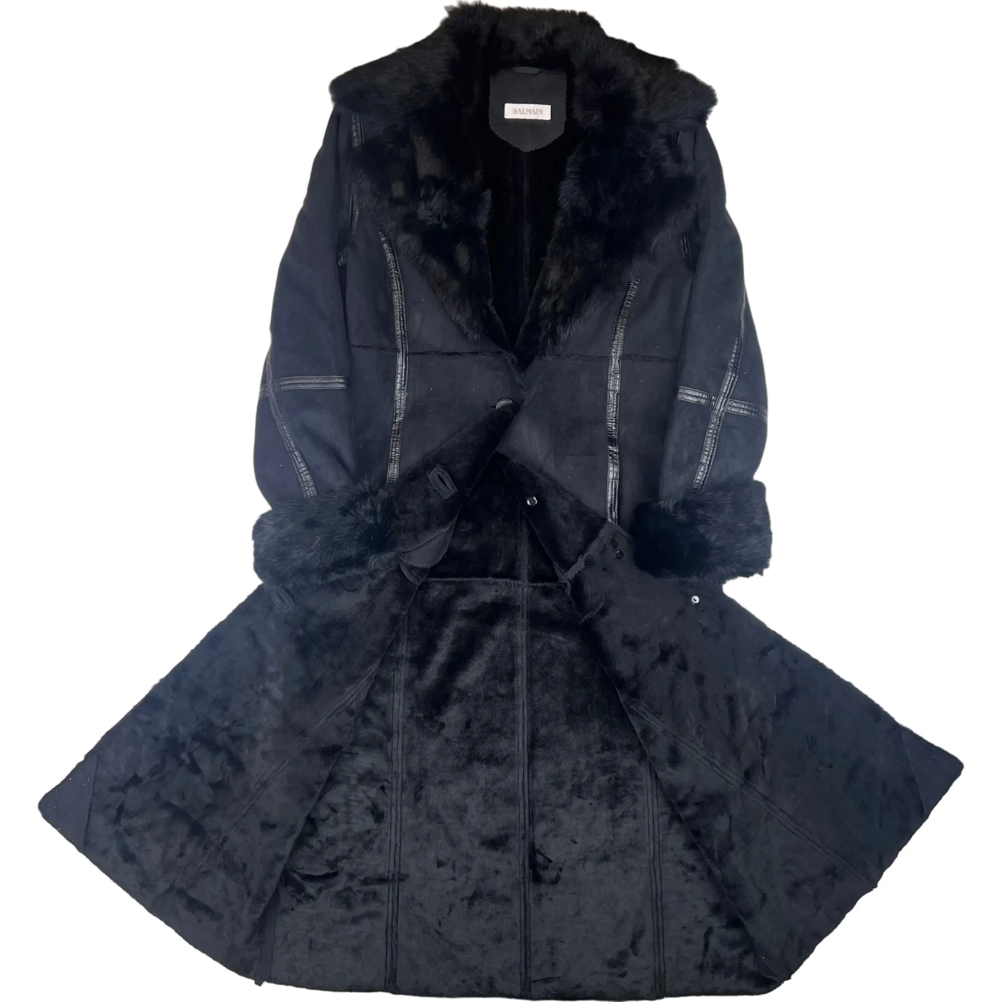 Balmain Faux Fur Lined Coat Black