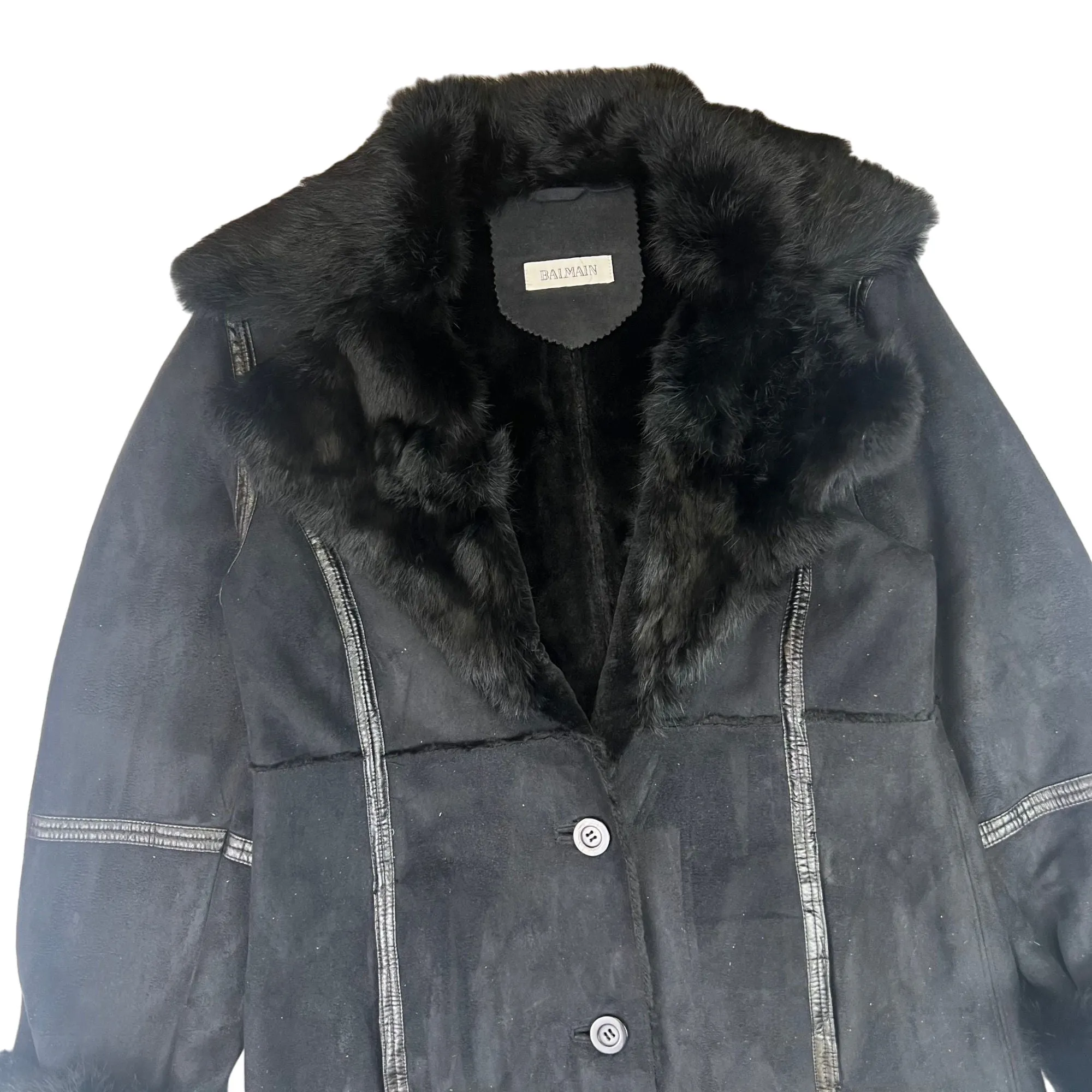 Balmain Faux Fur Lined Coat Black