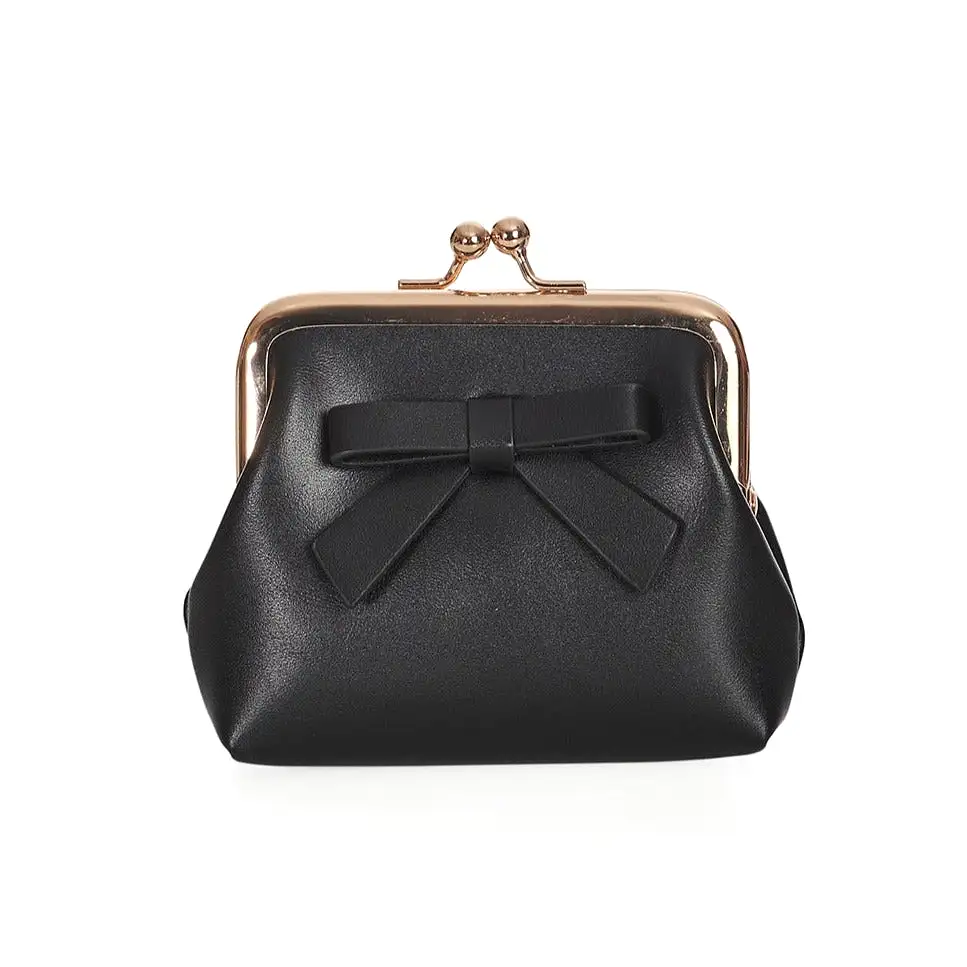 Black Coin Purse with Bow Detail and Gold Ball Clasp