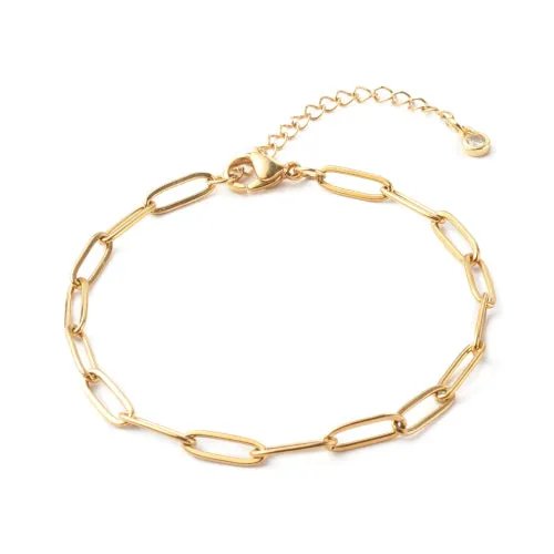 Chain Bracelets, 304 Stainless Steel, Oval Paperclip Chain Bracelet, With Extender Chain, Golden, 19cm