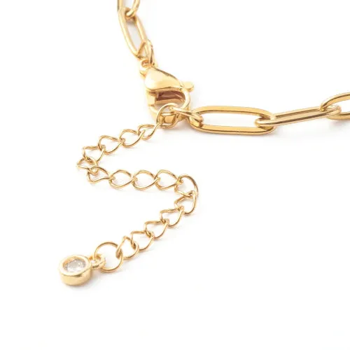 Chain Bracelets, 304 Stainless Steel, Oval Paperclip Chain Bracelet, With Extender Chain, Golden, 19cm