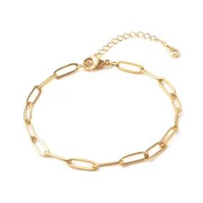 Chain Bracelets, 304 Stainless Steel, Oval Paperclip Chain Bracelet, With Extender Chain, Golden, 19cm