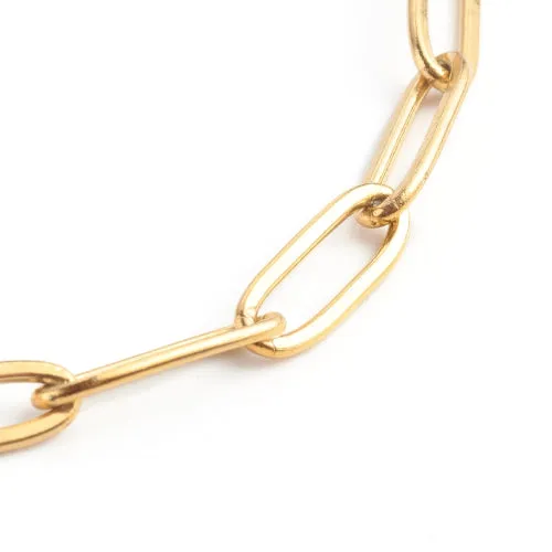 Chain Bracelets, 304 Stainless Steel, Oval Paperclip Chain Bracelet, With Extender Chain, Golden, 19cm