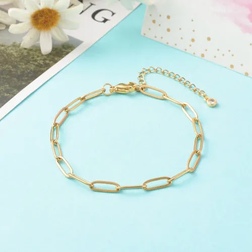 Chain Bracelets, 304 Stainless Steel, Oval Paperclip Chain Bracelet, With Extender Chain, Golden, 19cm