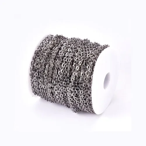 Chain, Iron, Cable Chain, Open Link, Flat, Oval, Gunmetal, 5x3.3mm