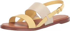 Cole Haan Flynn Gold/Ivory Ankle Strap Rounded Open Toe Strappy Flats Sandals