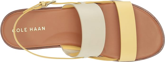 Cole Haan Flynn Gold/Ivory Ankle Strap Rounded Open Toe Strappy Flats Sandals