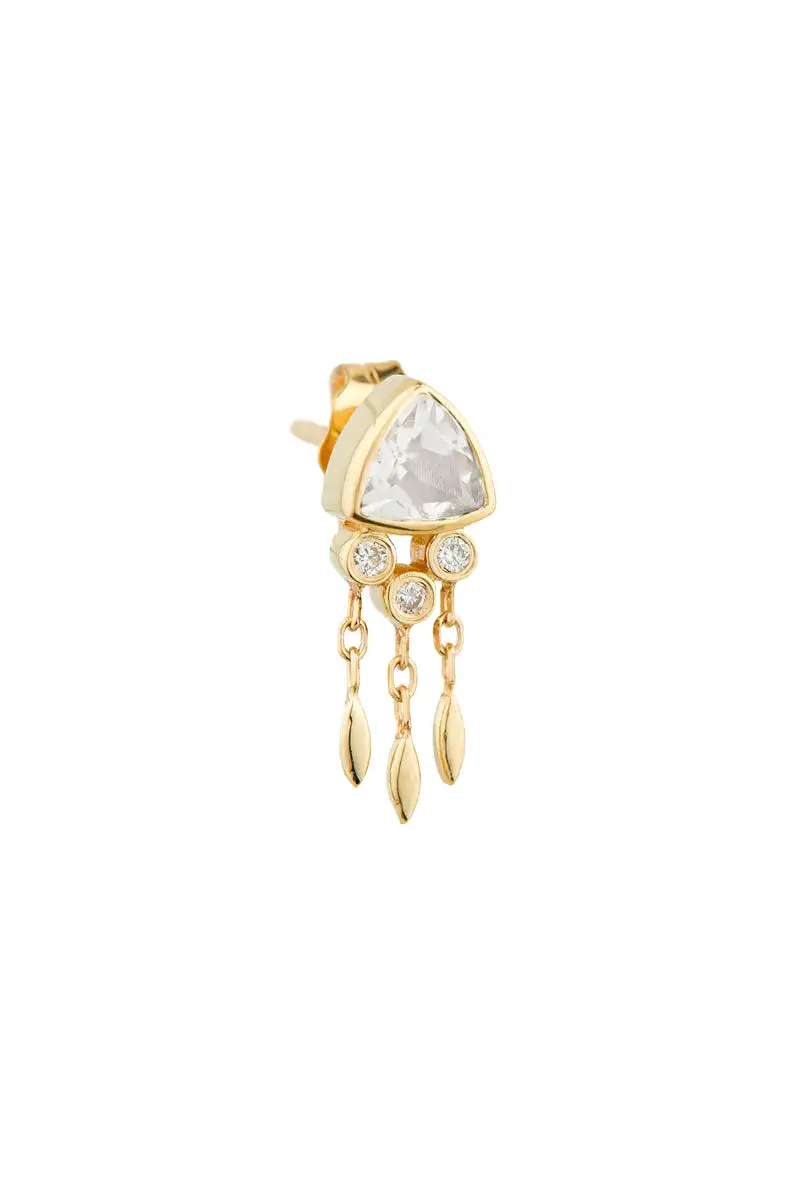 Crystal Tourmaline & Diamonds Single Earring - 14k Yellow Gold