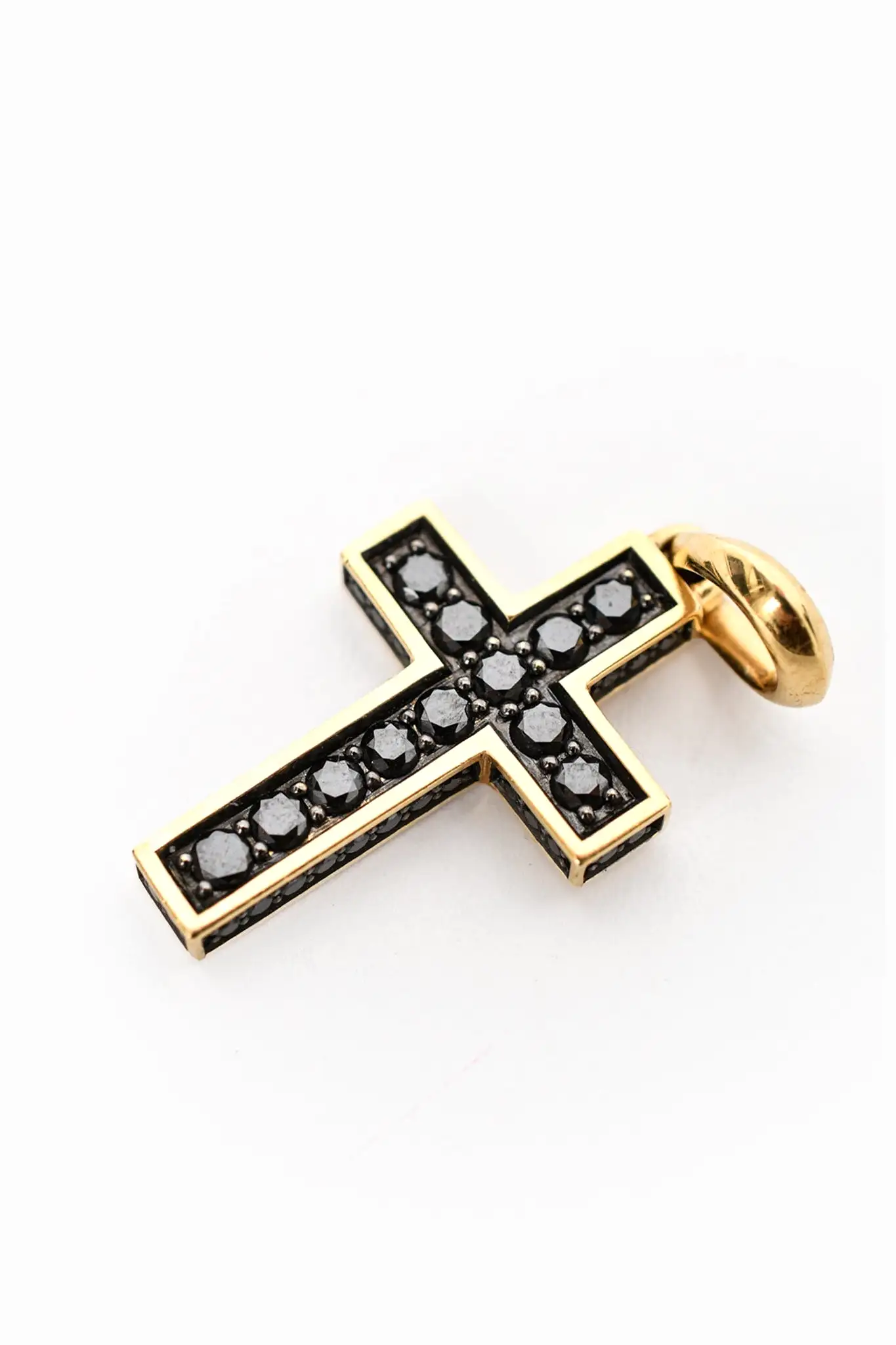 David Yurman 18K Yellow Gold Streamline Cross Pendant w/ Pave Black Diamonds