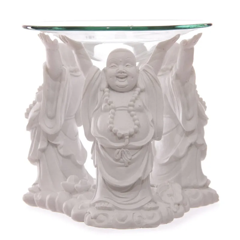 Decorative White Chinese Buddha Oil & Wax Burner with Glass Dish BUD183