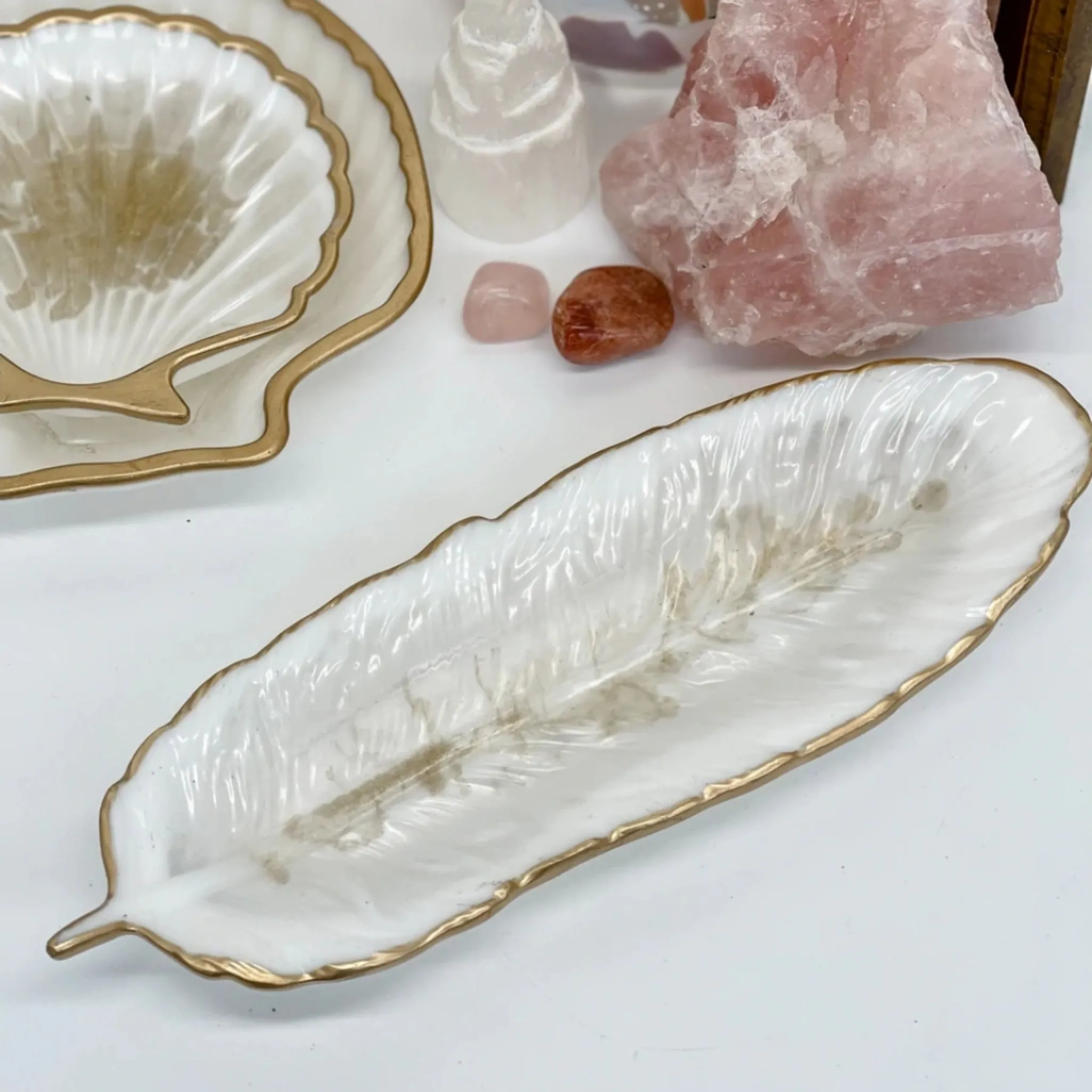 Feather Trinket Dish - White