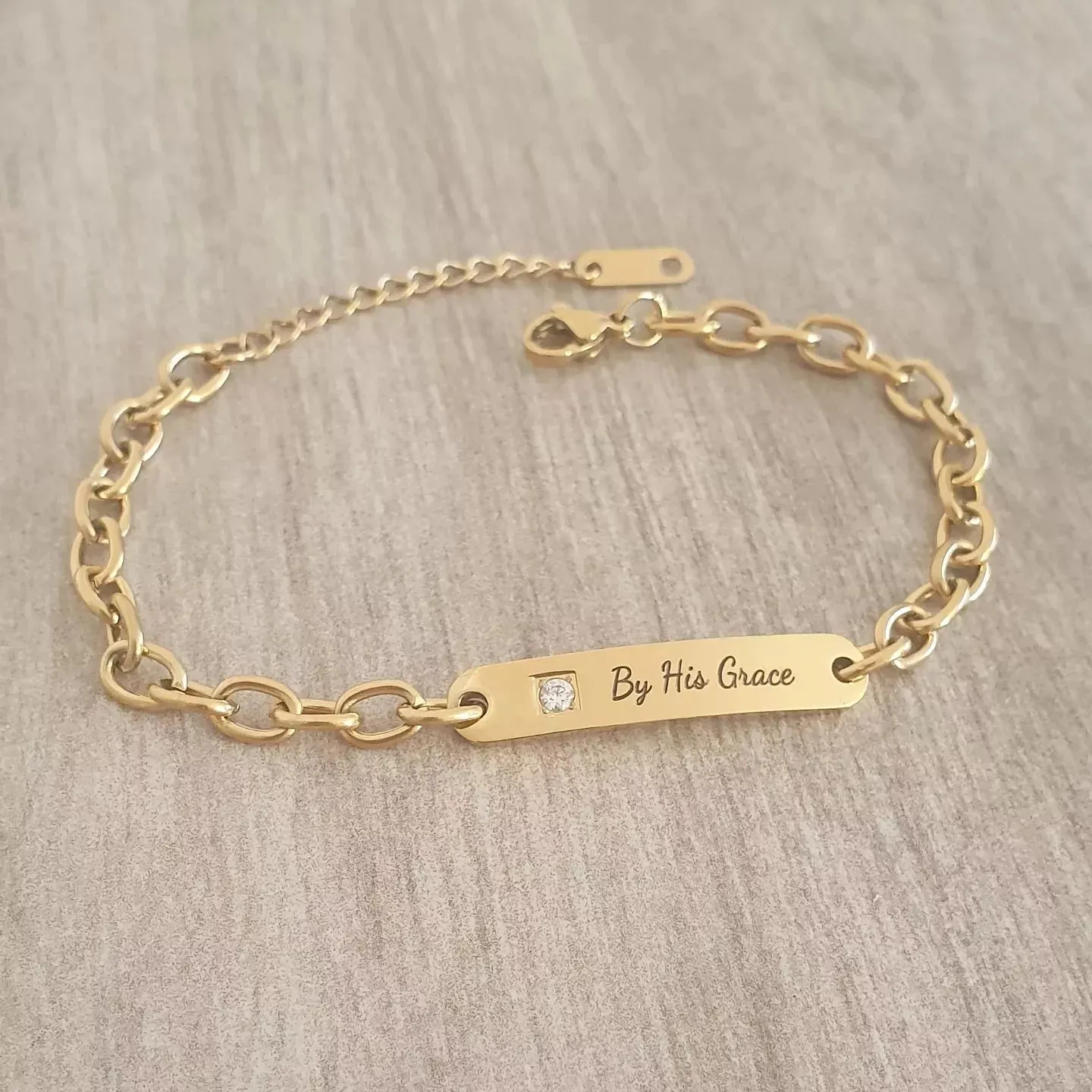 Gianna Gold Personalized Stainless Steel CZ ID bracelet, Adjustable Size (Ready in 3 Days)