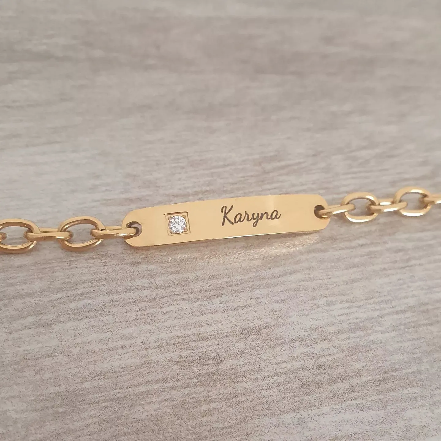 Gianna Gold Personalized Stainless Steel CZ ID bracelet, Adjustable Size (Ready in 3 Days)