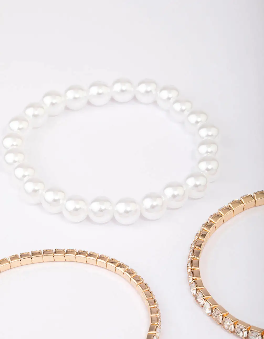 Gold Diamante & Pearl Mixed Bracelet 5-Pack