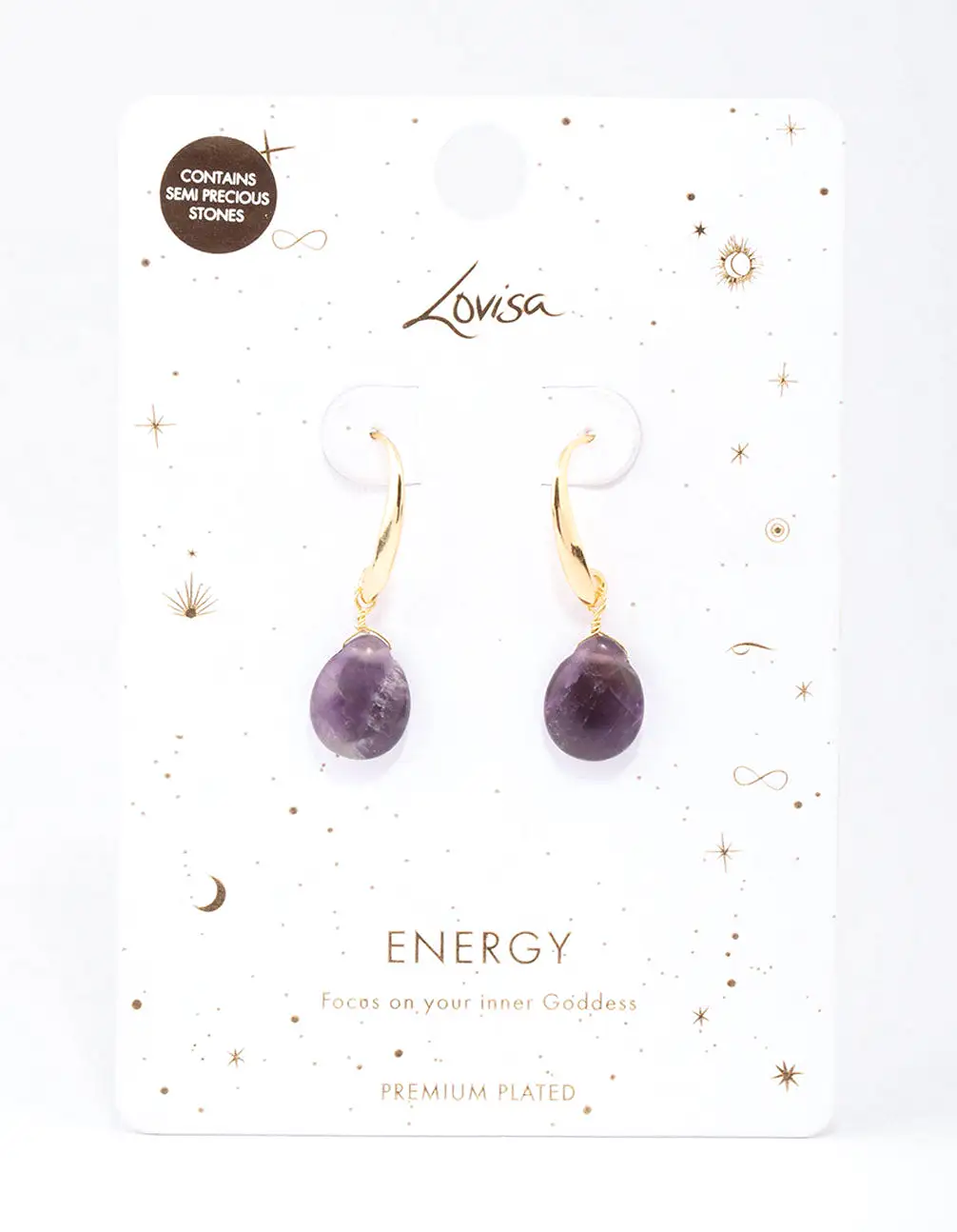 Gold Plated Amethyst Droplet Drop Earrings