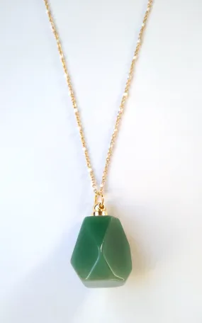 Green Jade Faceted Hexagon Essential Oil Bottle Pendant Gold