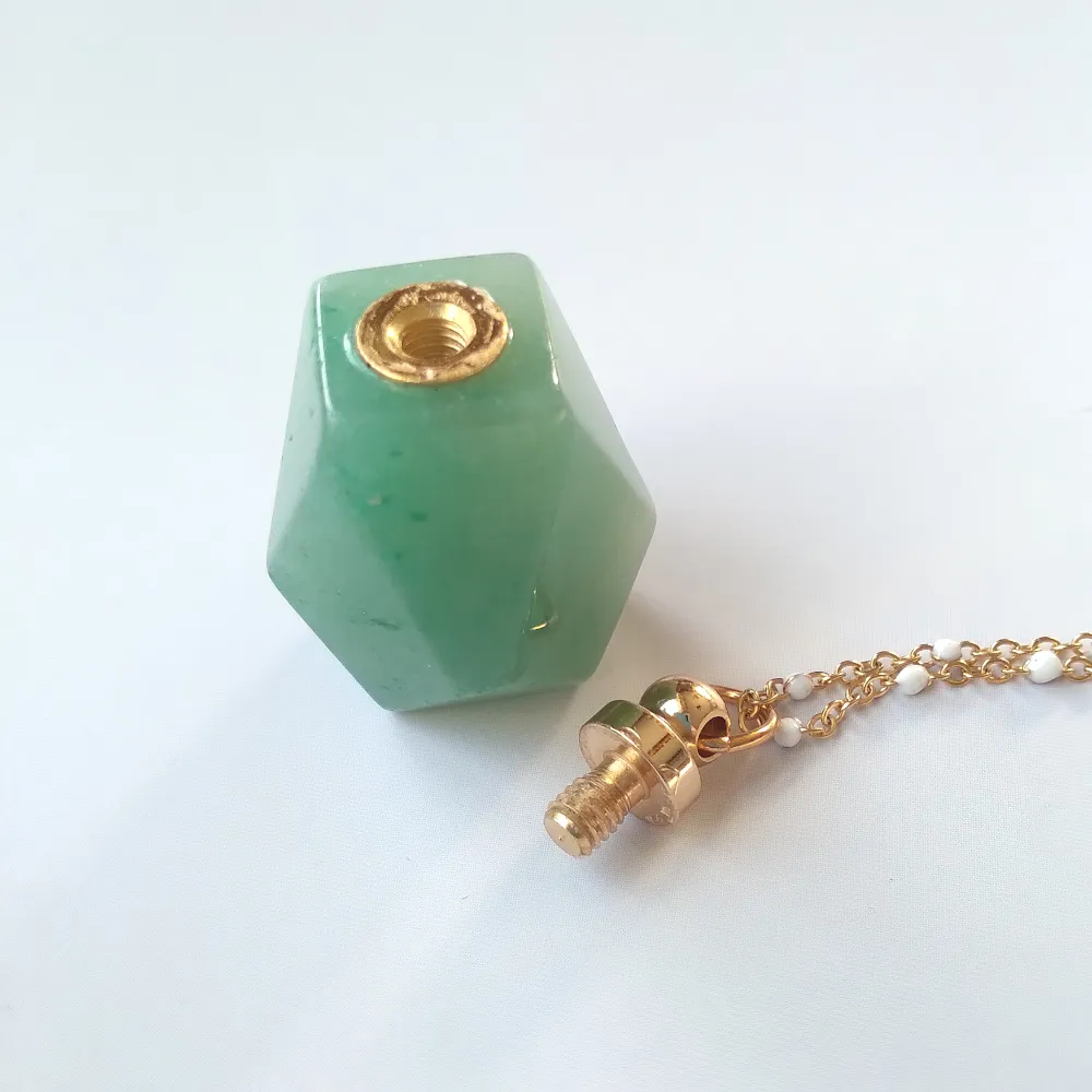 Green Jade Faceted Hexagon Essential Oil Bottle Pendant Gold