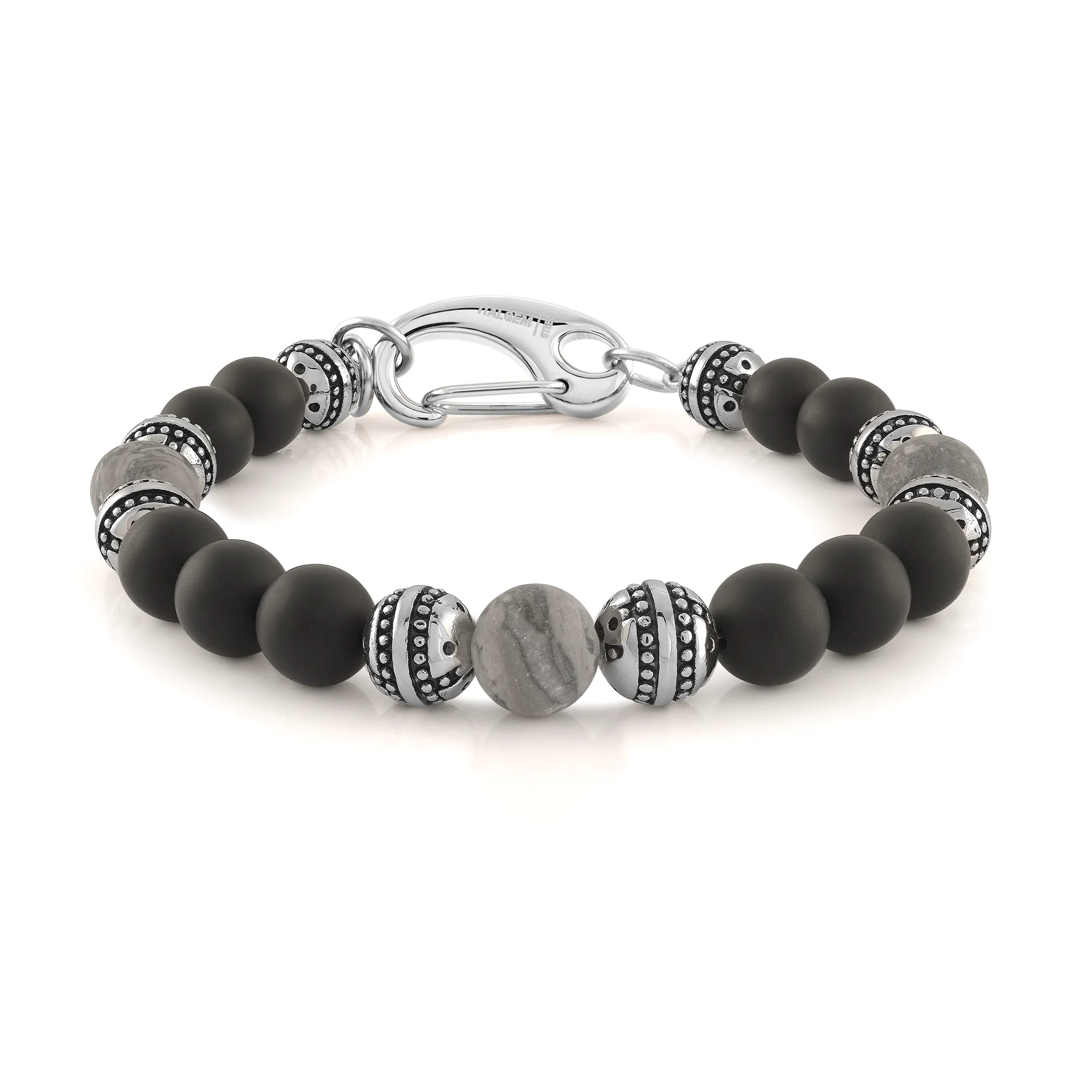 Grey and Black Steel Beaded Clasp Bracelet