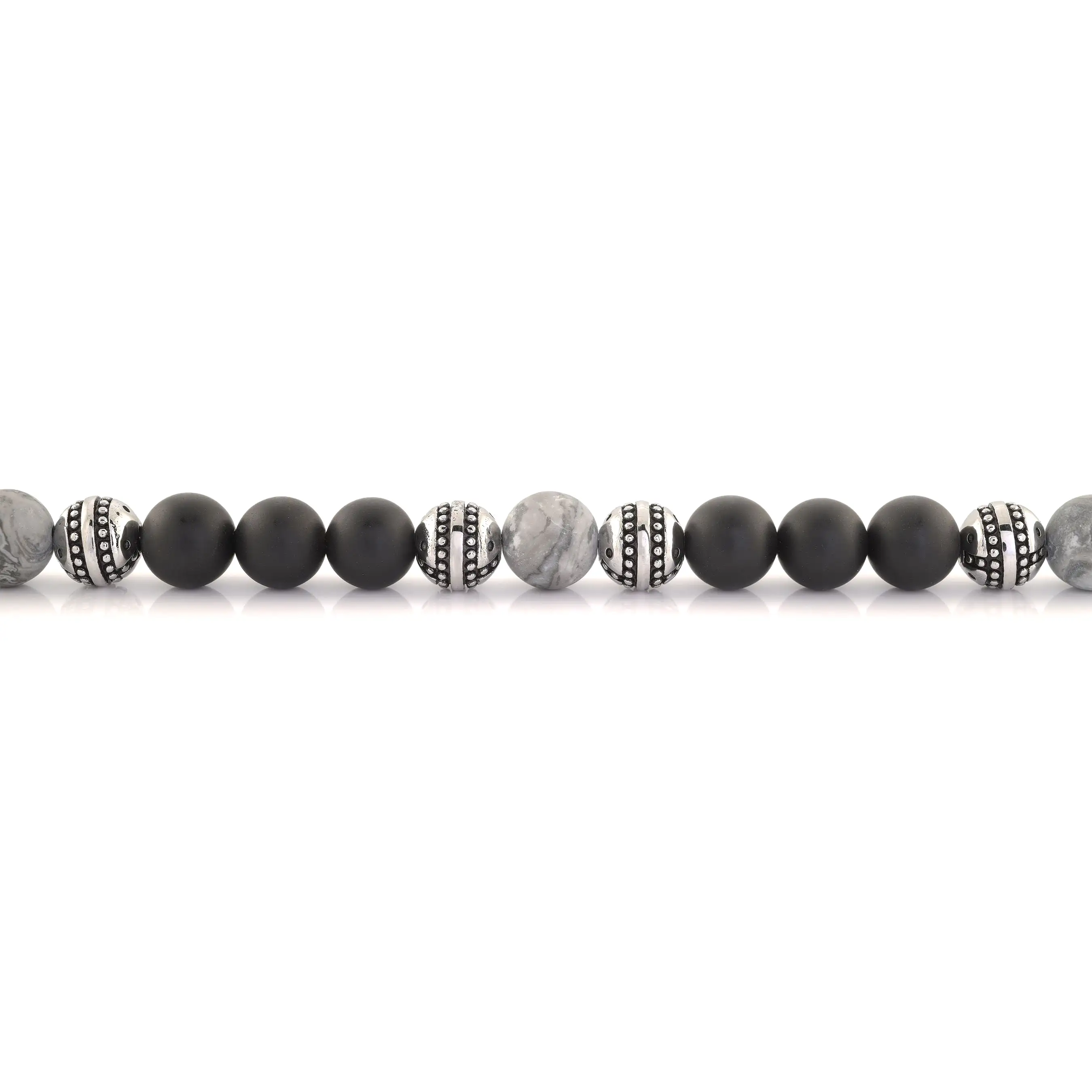 Grey and Black Steel Beaded Clasp Bracelet