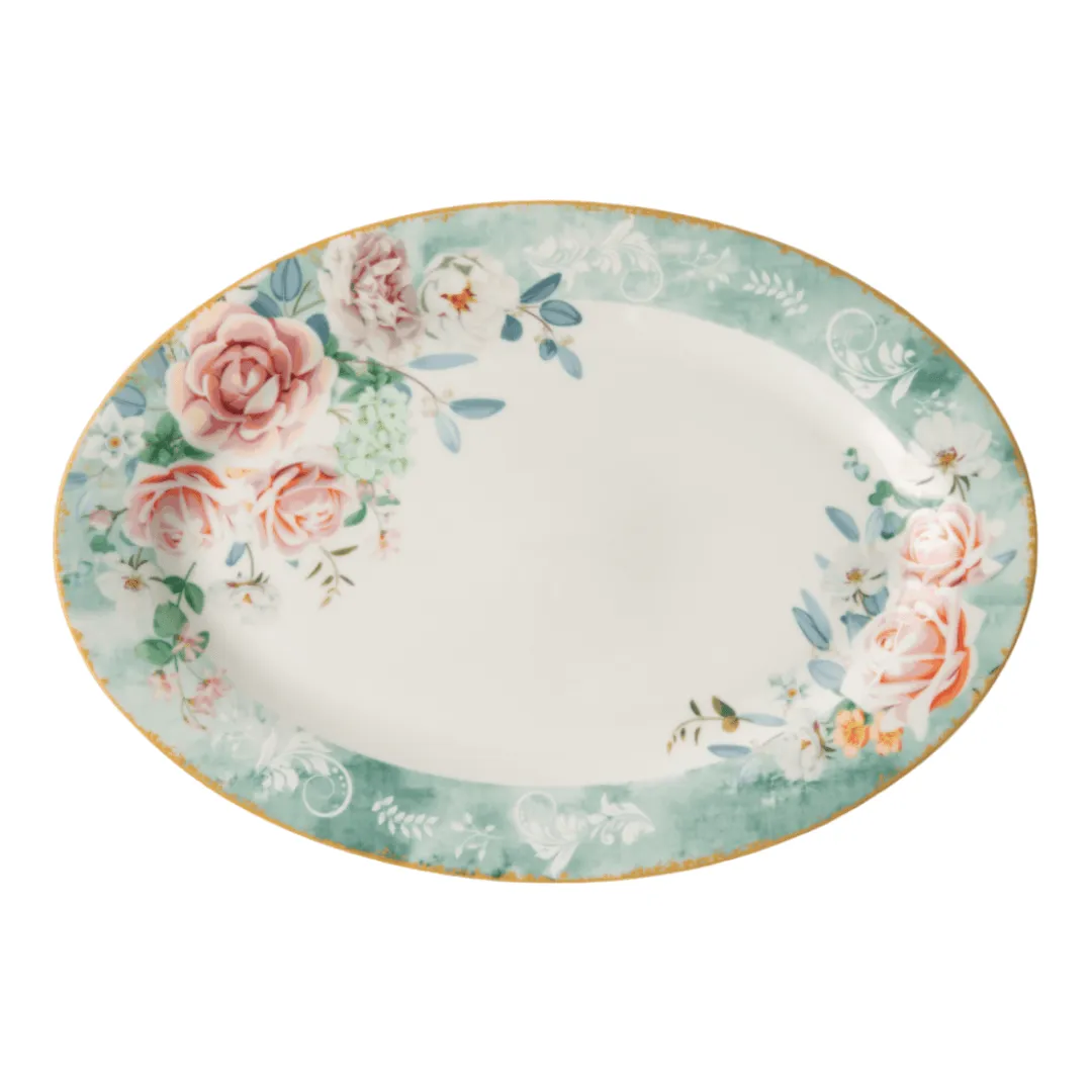 Jenna Clifford -7119 Green Floral Oval Platter