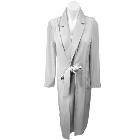 Lavish Alice Gray White Tie Front Notch Collar Duster Trench Coat Jacket Size XS