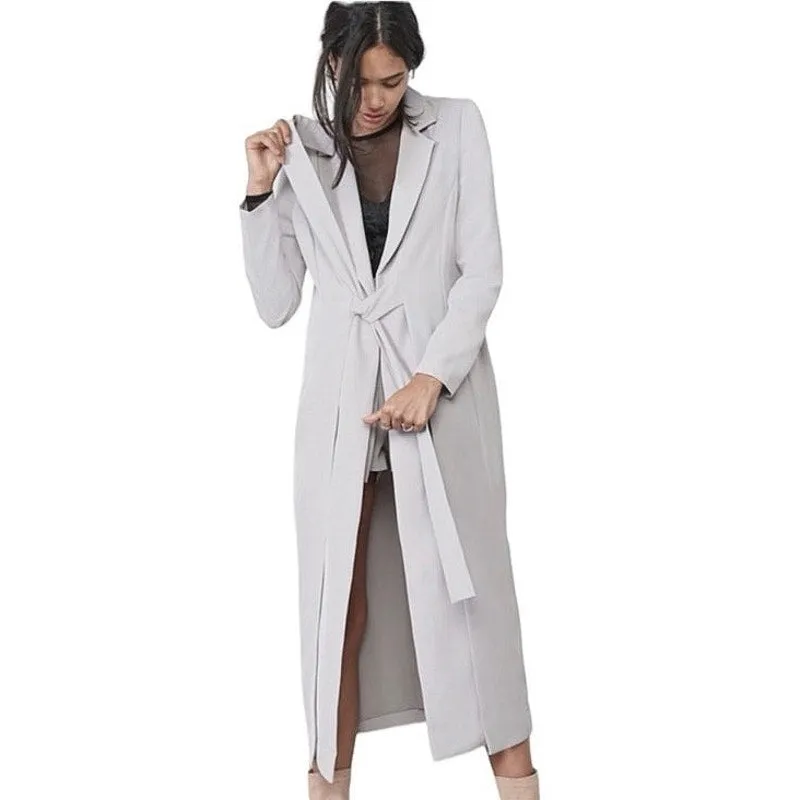 Lavish Alice Gray White Tie Front Notch Collar Duster Trench Coat Jacket Size XS