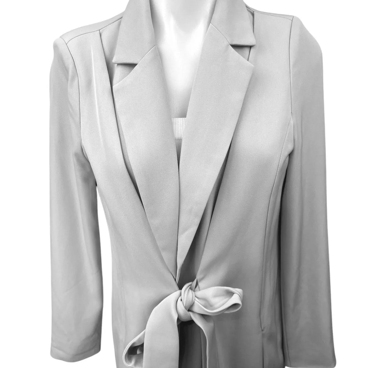 Lavish Alice Gray White Tie Front Notch Collar Duster Trench Coat Jacket Size XS