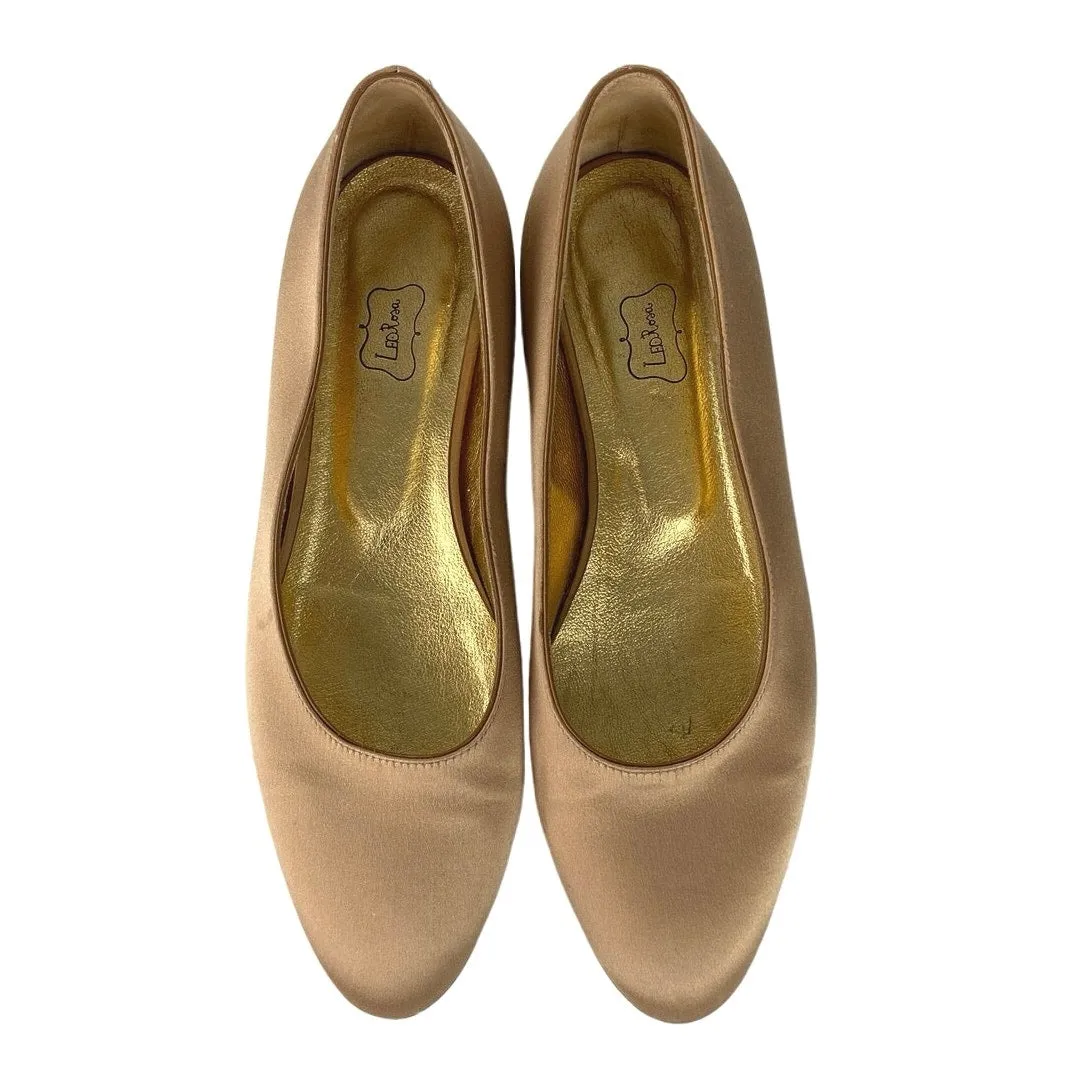 Leorosa Designer Gold Satin Almond Toe Slip On Casual Ballet Flat Shoes 37 US 7