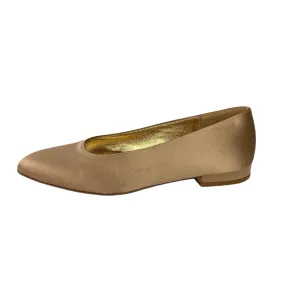 Leorosa Designer Gold Satin Almond Toe Slip On Casual Ballet Flat Shoes 37 US 7