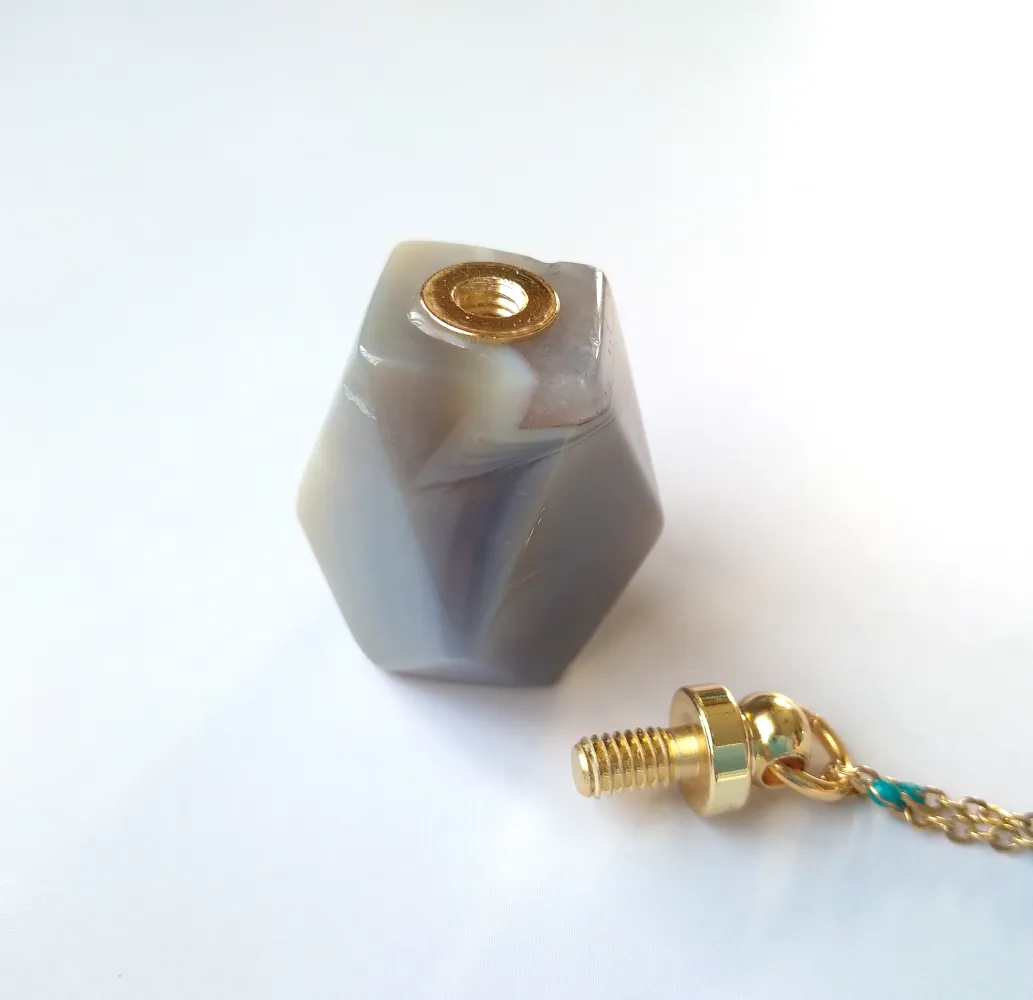 Light Gray Agate Hexagon Essential Oil Bottle Pendant