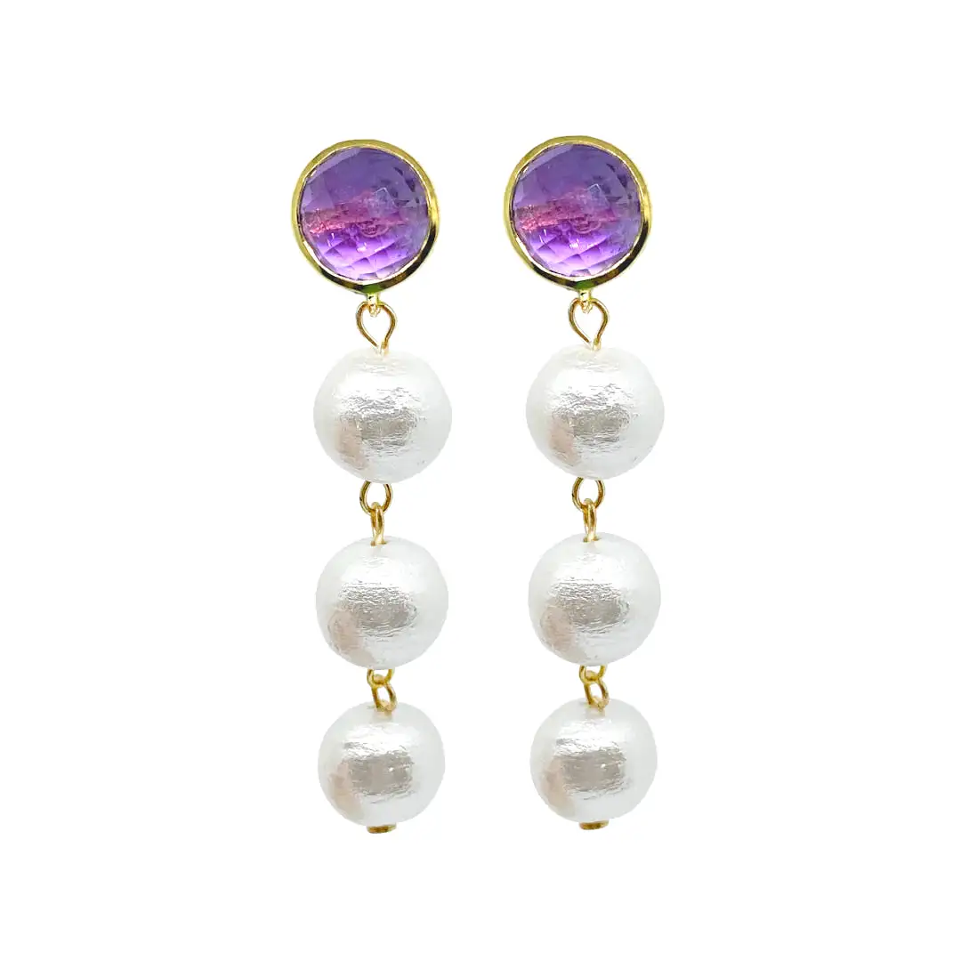 M. Donohue Triomphe Amethyst & Cotton Pearl Earrings