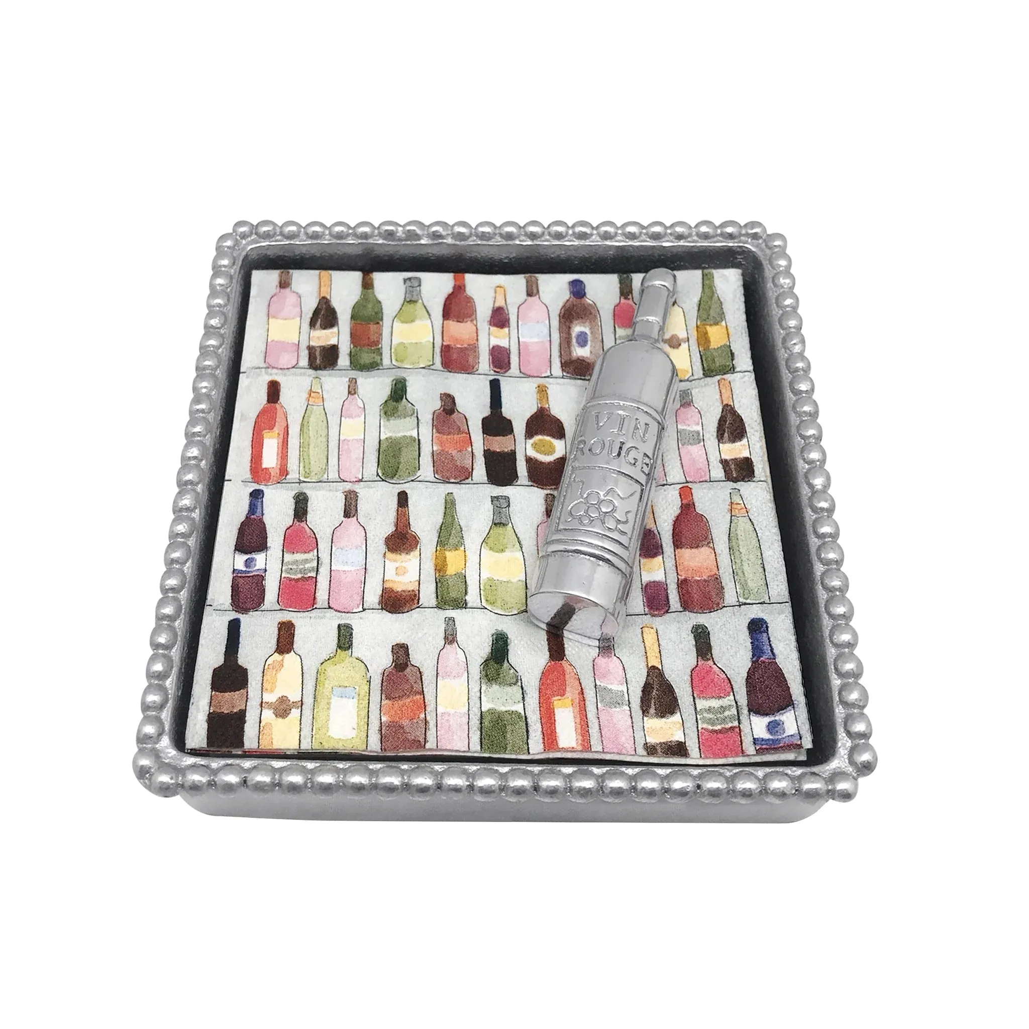 Mariposa Wine Bottle Beaded Napkin Box Set