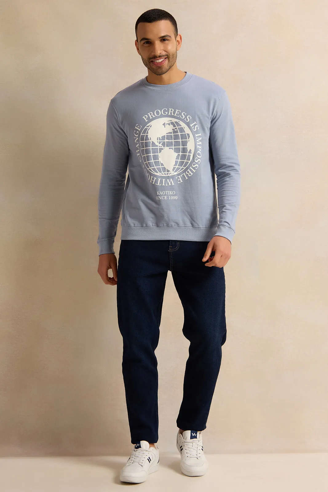 Men Blue Printed Sweatshirt