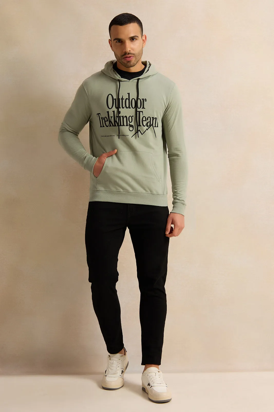 Men Green Hooded Sweatshirt