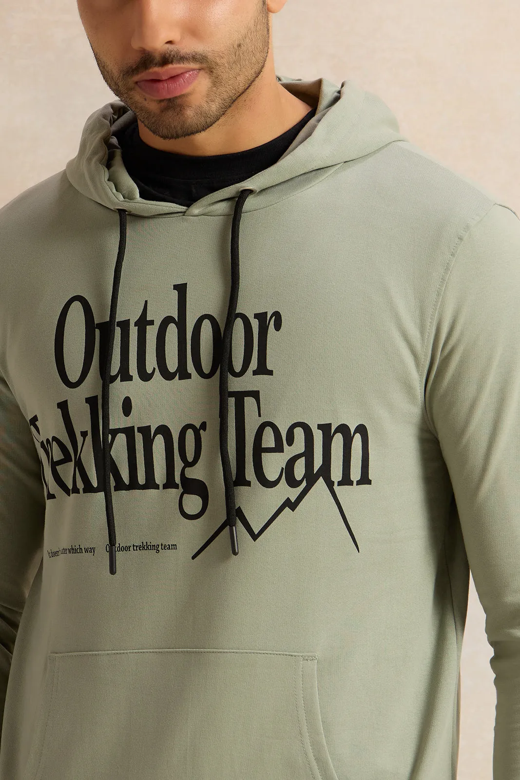 Men Green Hooded Sweatshirt